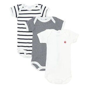 FIVE Petit Bateau Red and Black Striped Onesies Lot